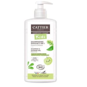 Cattier Kids Shampoing Douche 2 en 1 Corps et Cheveux  Sans sulfate Parfum Pomme verte Flacon 500 mL