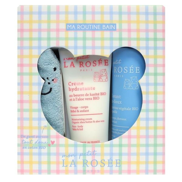 La Rosée Coffret Bébé Ma Routine Bain - Gel lavant + crème hydratante + gant de toilette