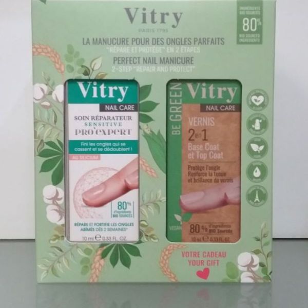 Vitry Coffret manucure - Soin réparateur 10 mL & vernis 2 en 1 Base Coat et Top Coat 10 mL