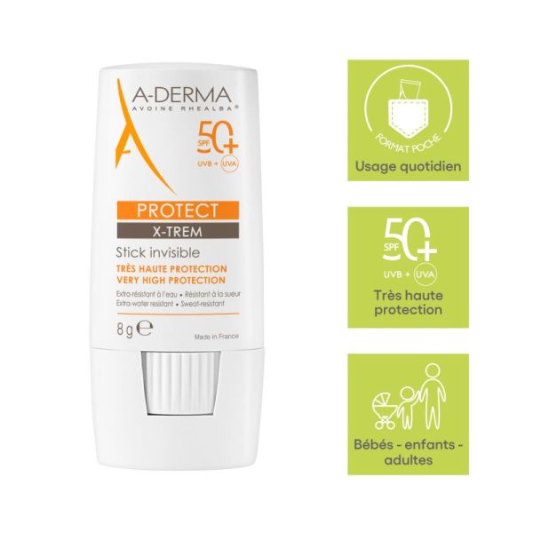 A-derma Protect Stick invisible Spf50+ 8g - protection solaire